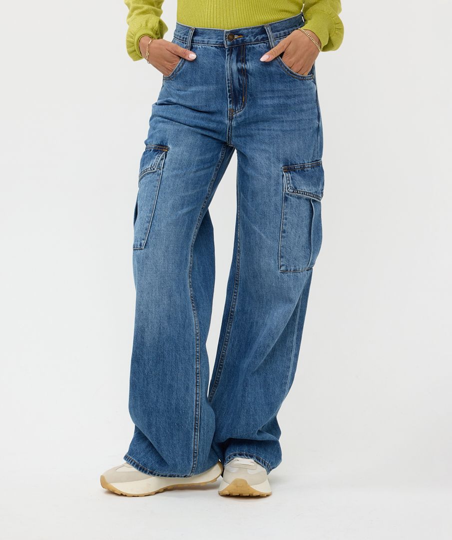 【YOURNUS】Take Cargo Wide Denim Pants Blue-Denim-Cargo-Pants-with-
